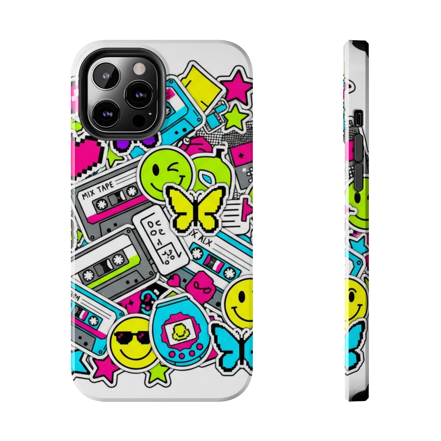 1990s 2000s Sticker Collage Tough Phone Case | Retro Tamagotchi Pixel Art Nostalgia