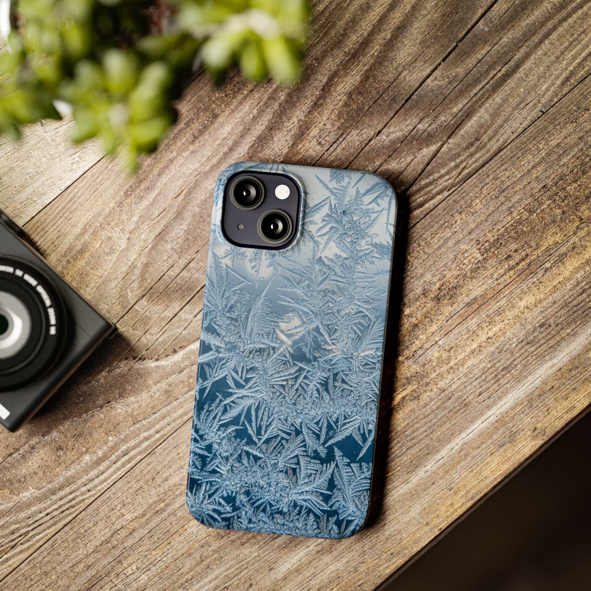 Frosted Window Macro Slim Phone Case — Blue Silver Ice Crystal Texture