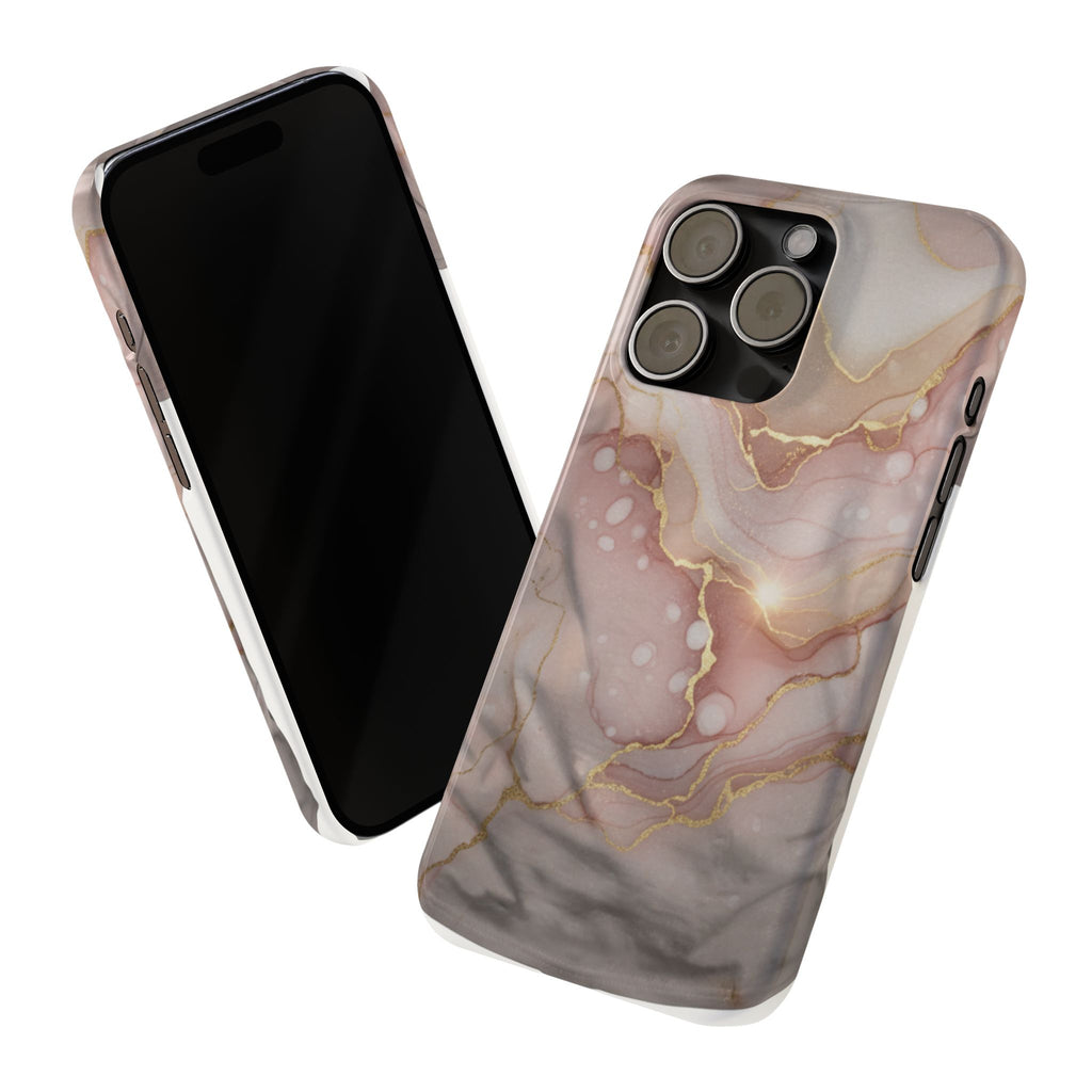 Marble Luxe Slim Phone Case — Pink & Gold Abstract Design