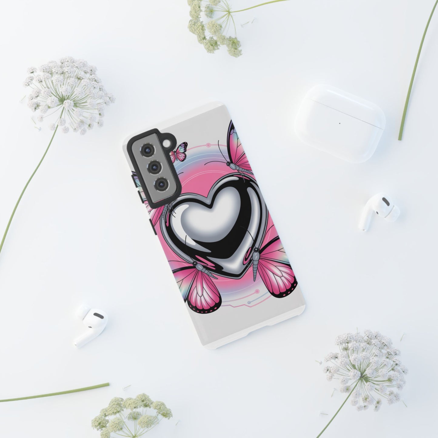 Phone Case - Y2K Aesthetic Chrome Hearts and Butterflies, Cybercore 2000s Vibe