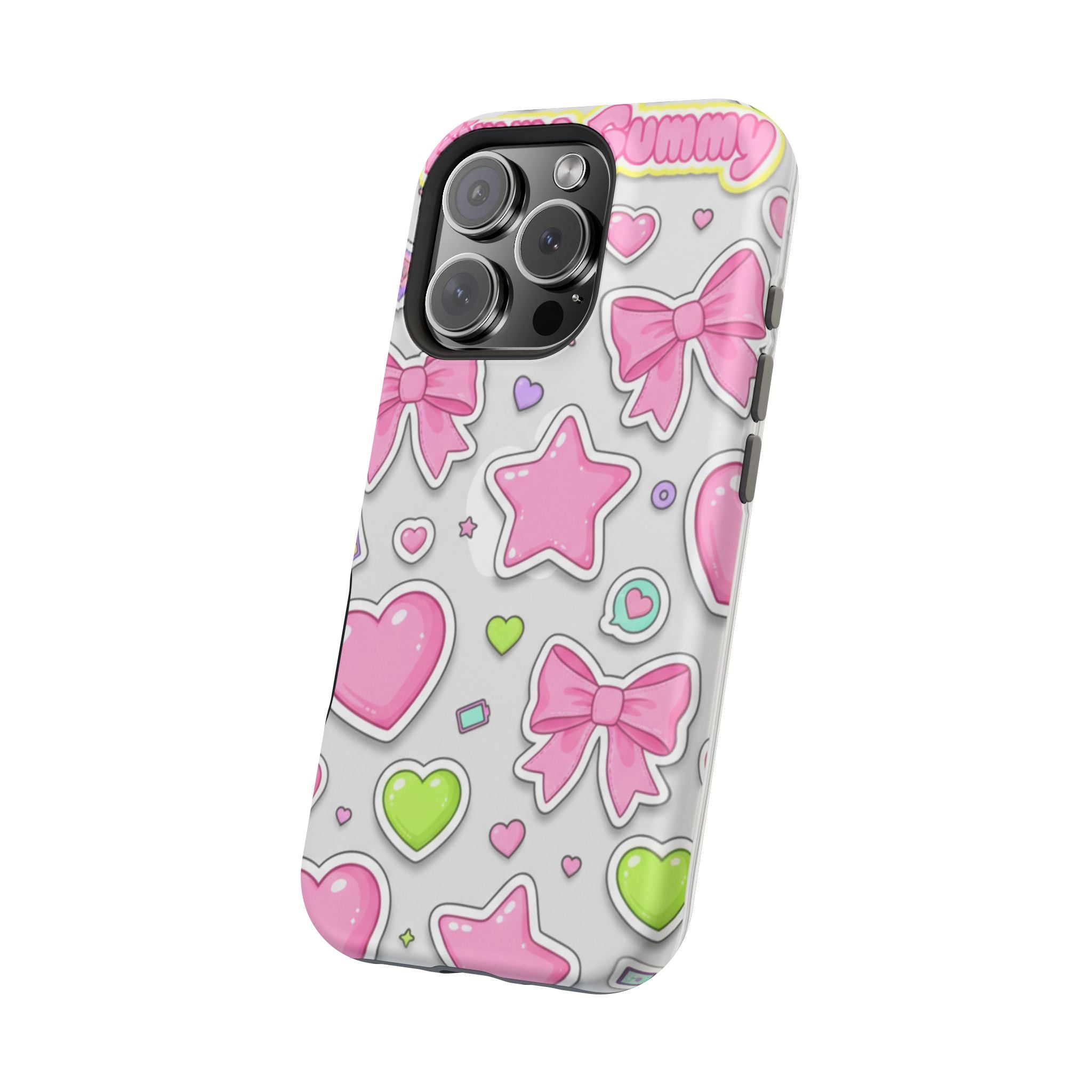 Gimme Gummy Pastel Phone Case — Pink Bows & Lime Hearts Y2K Design