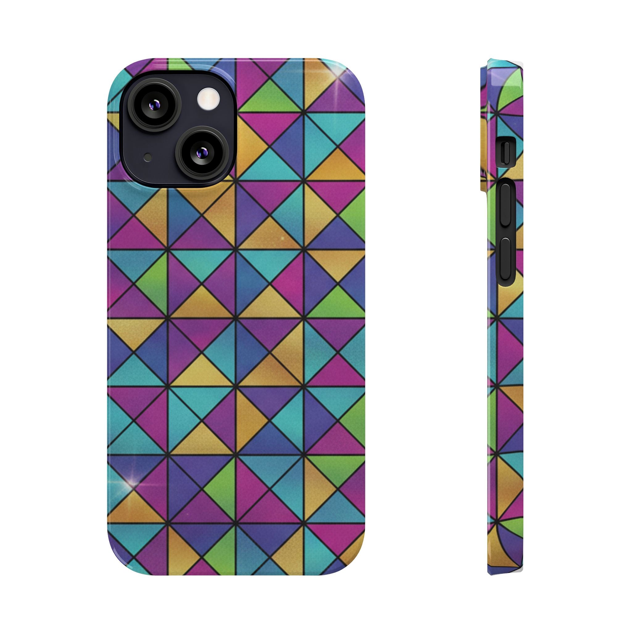 Holographic Iridescent Geometric Phone Case — Rainbow Foil Shard Design