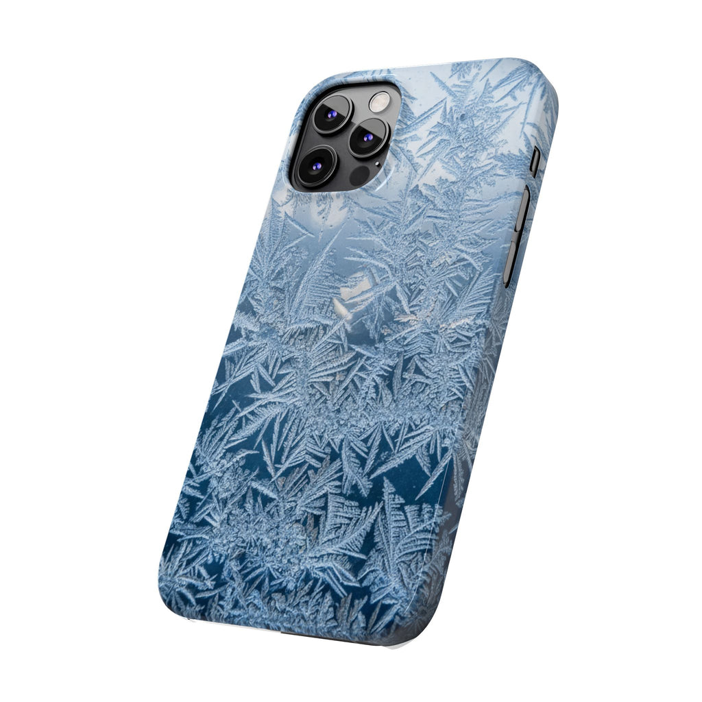 Frosted Window Macro Slim Phone Case — Blue Silver Ice Crystal Texture