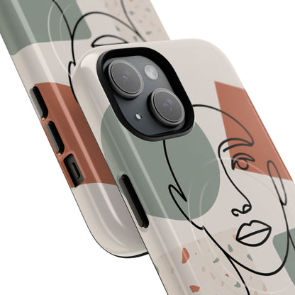 Phone Case - Minimalist Abstract Art Face Design - Sage Green and Terracotta Colors