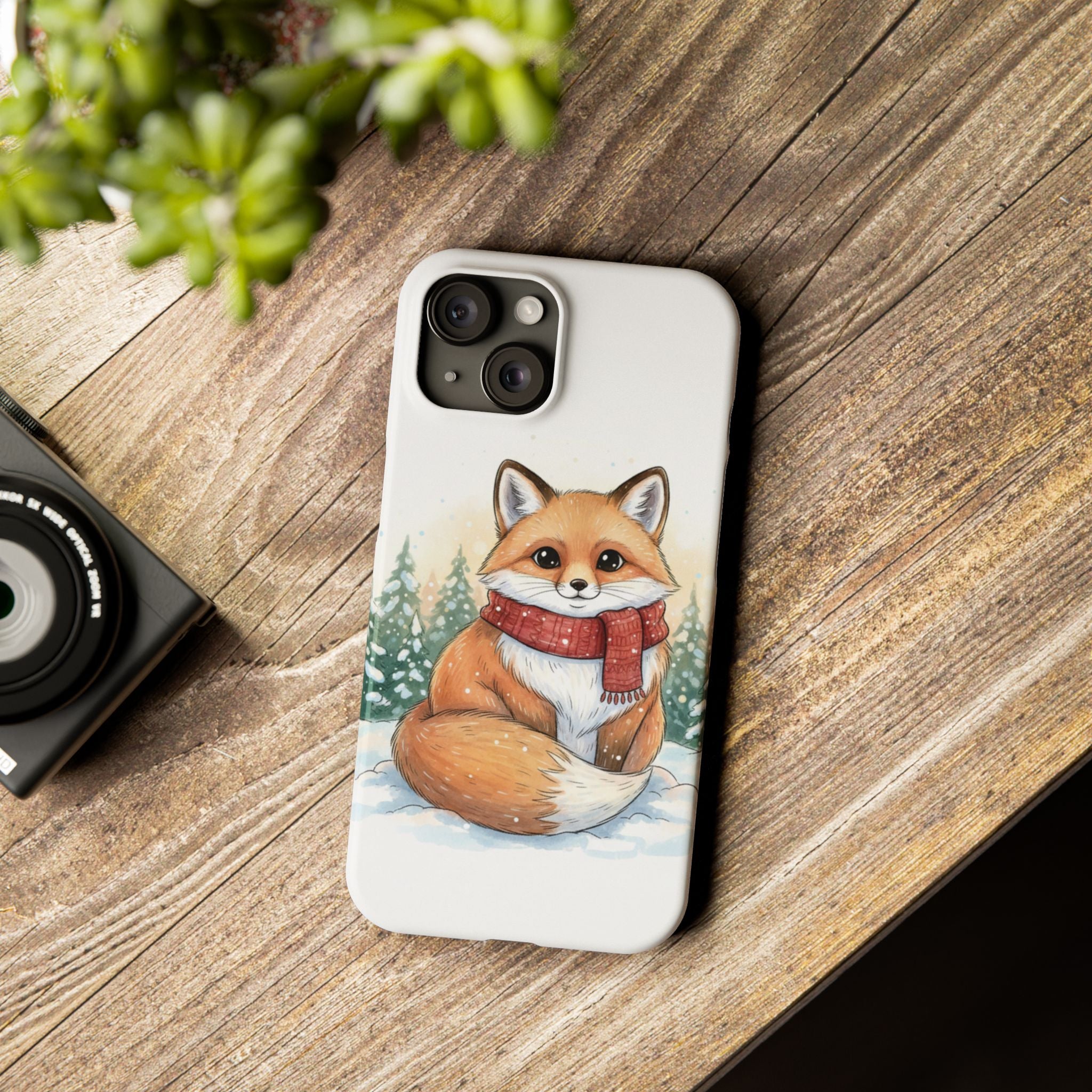 Cute Fluffy Fox Christmas Phone Case — Storybook Winter Fox in Scarf