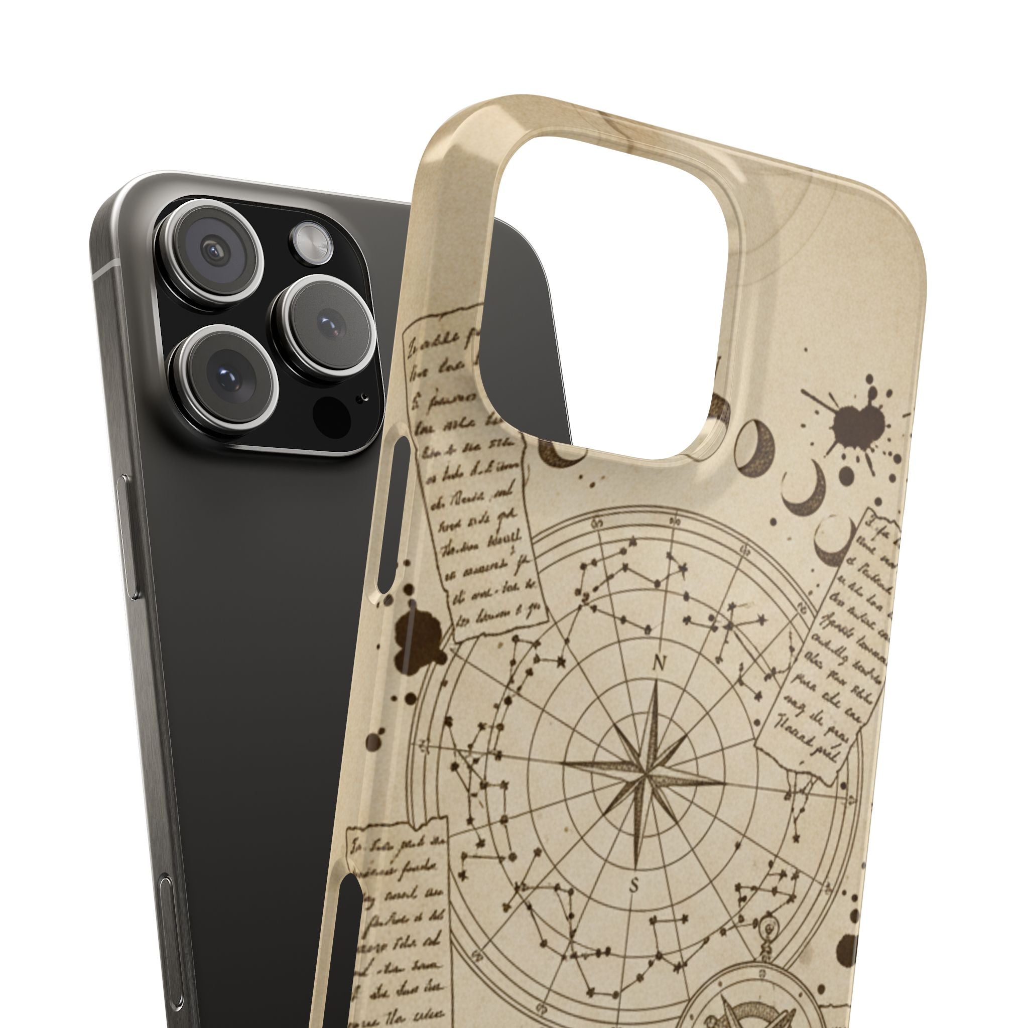 Dark Academia Celestial Map Phone Case — Vintage Fountain Pen Ink & Poetry Design