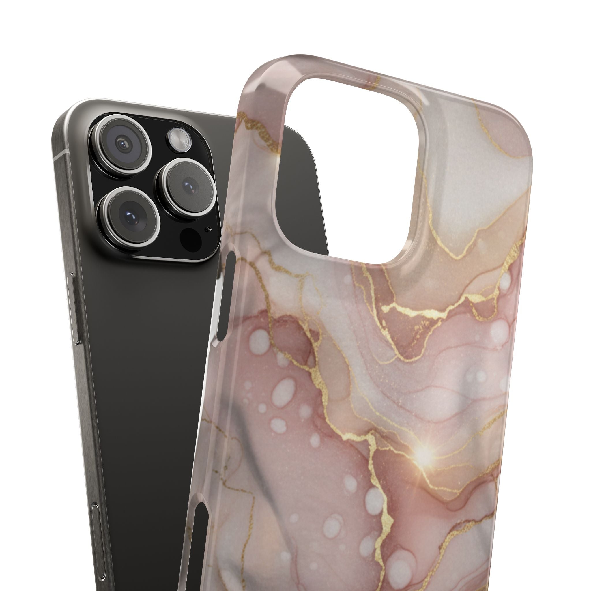 Marble Luxe Slim Phone Case — Pink & Gold Abstract Design