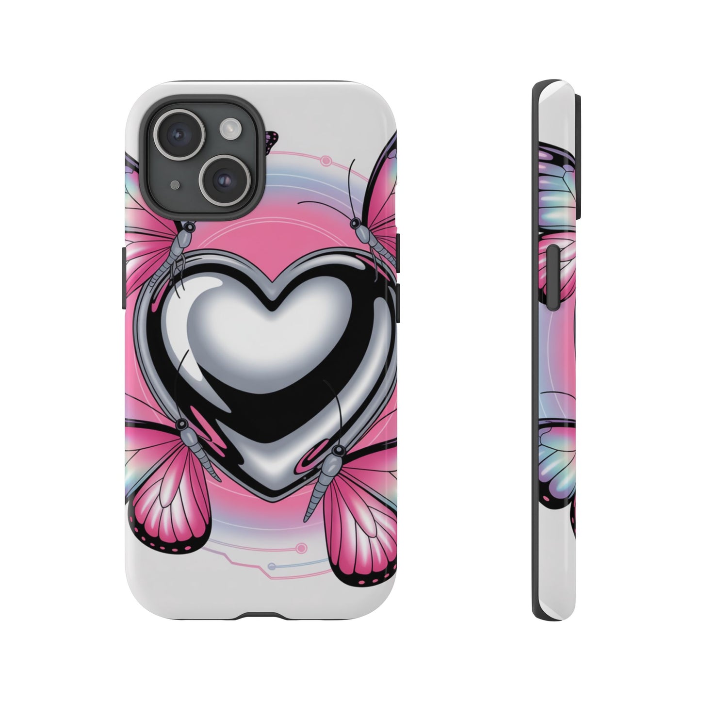 Phone Case - Y2K Aesthetic Chrome Hearts and Butterflies, Cybercore 2000s Vibe