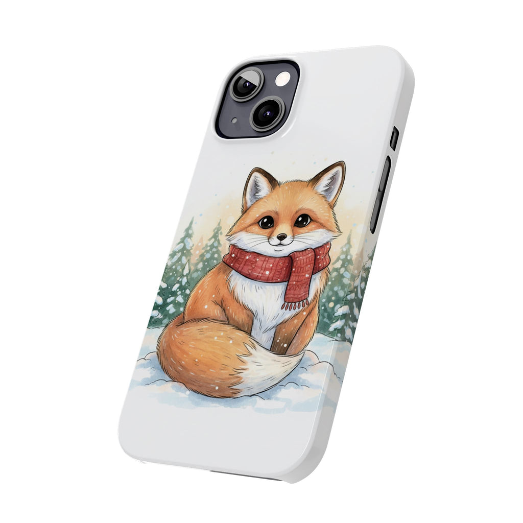 Cute Fluffy Fox Christmas Phone Case — Storybook Winter Fox in Scarf