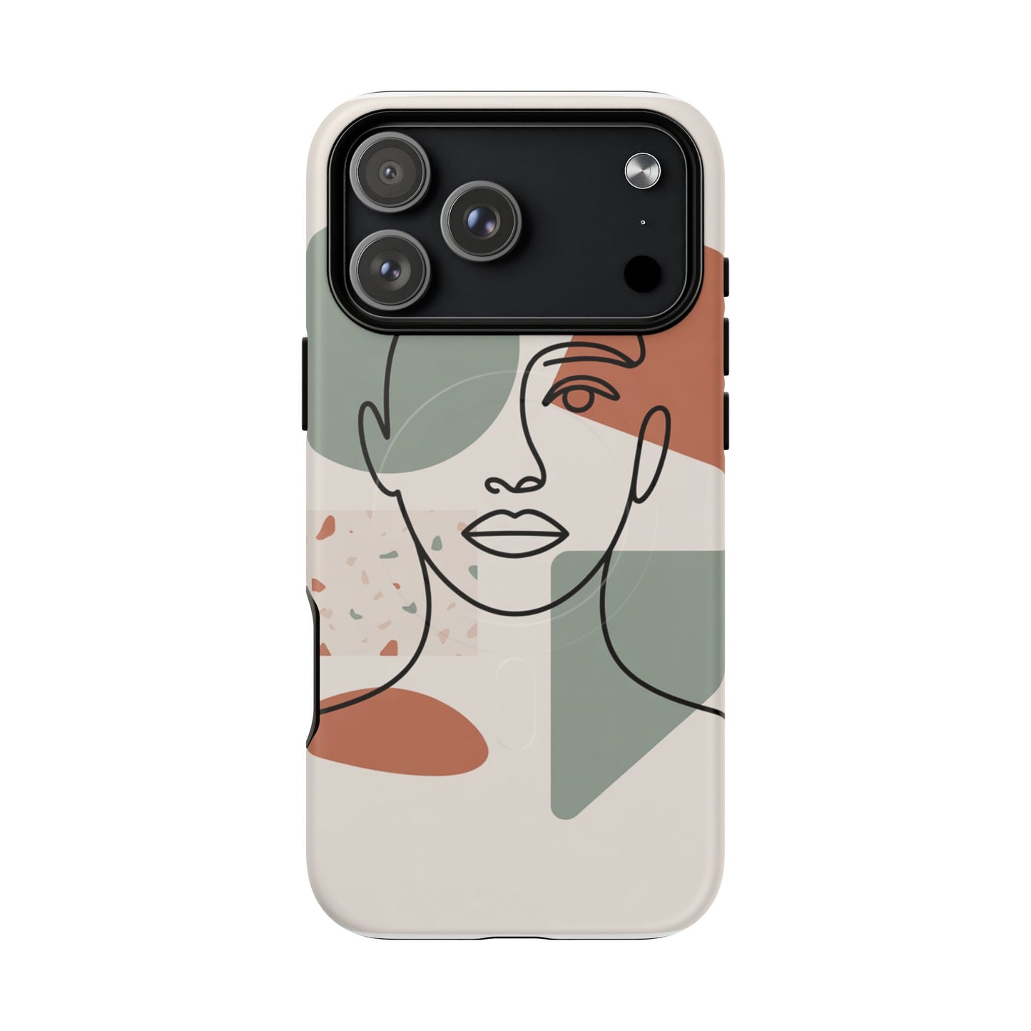 Phone Case - Minimalist Abstract Art Face Design - Sage Green and Terracotta Colors