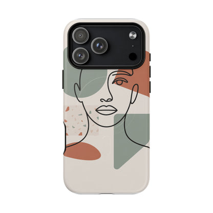 Phone Case - Minimalist Abstract Art Face Design - Sage Green and Terracotta Colors