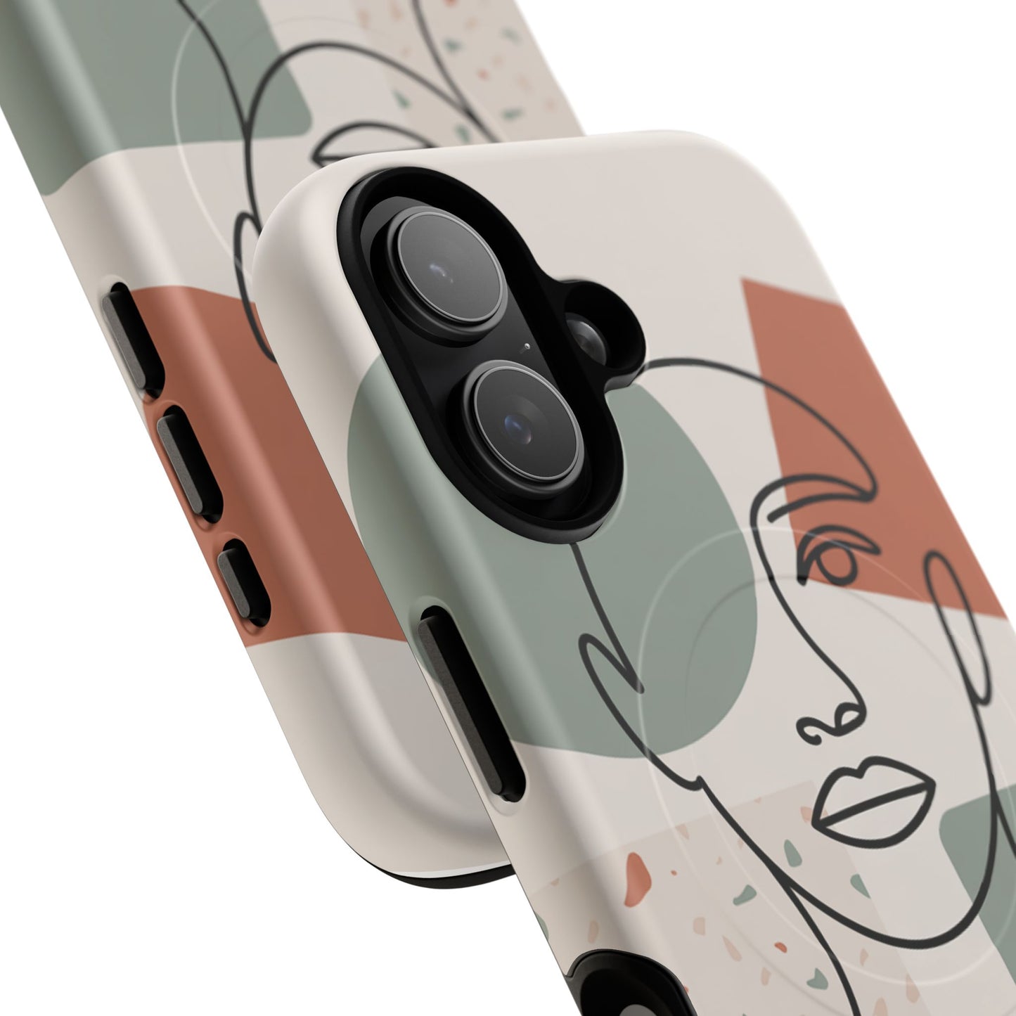 Phone Case - Minimalist Abstract Art Face Design - Sage Green and Terracotta Colors