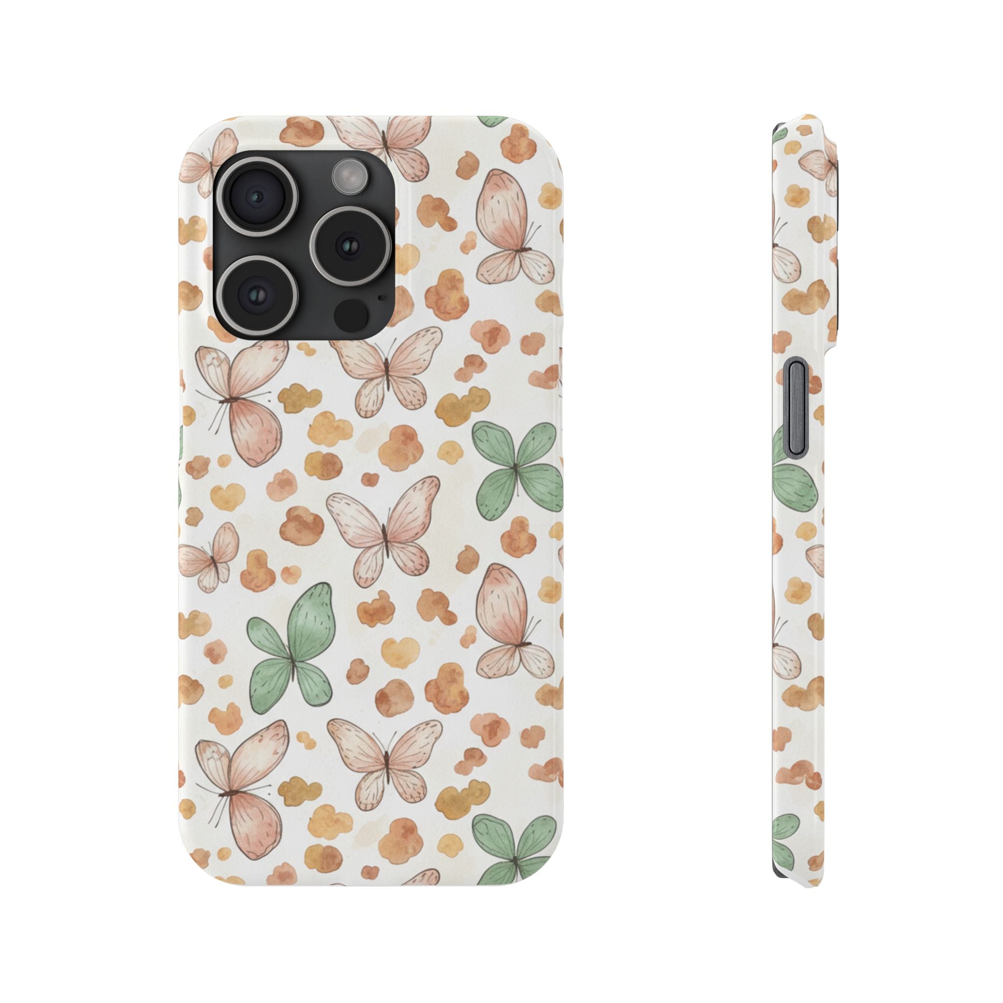 Cottagecore Butterfly & Deer Spots Slim Phone Case — Pastel Watercolor Storybook Pattern