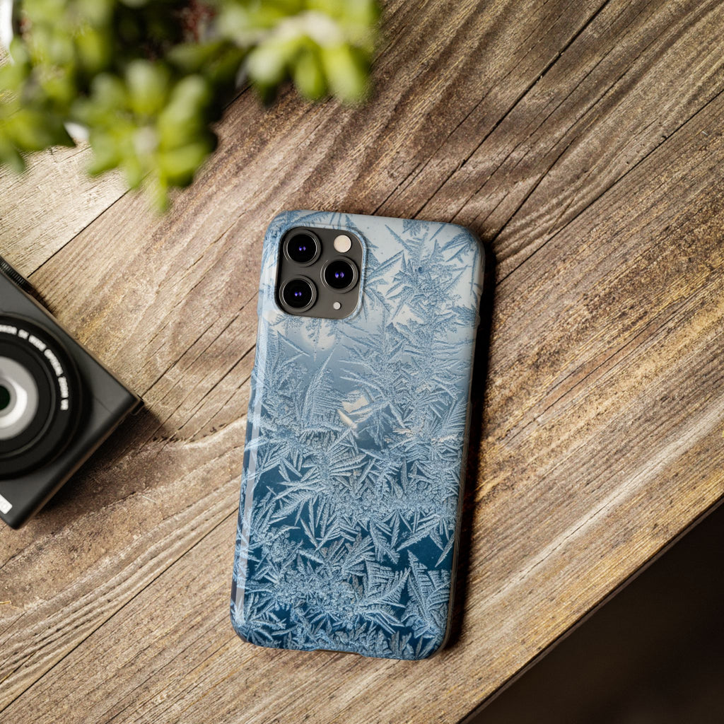 Frosted Window Macro Slim Phone Case — Blue Silver Ice Crystal Texture