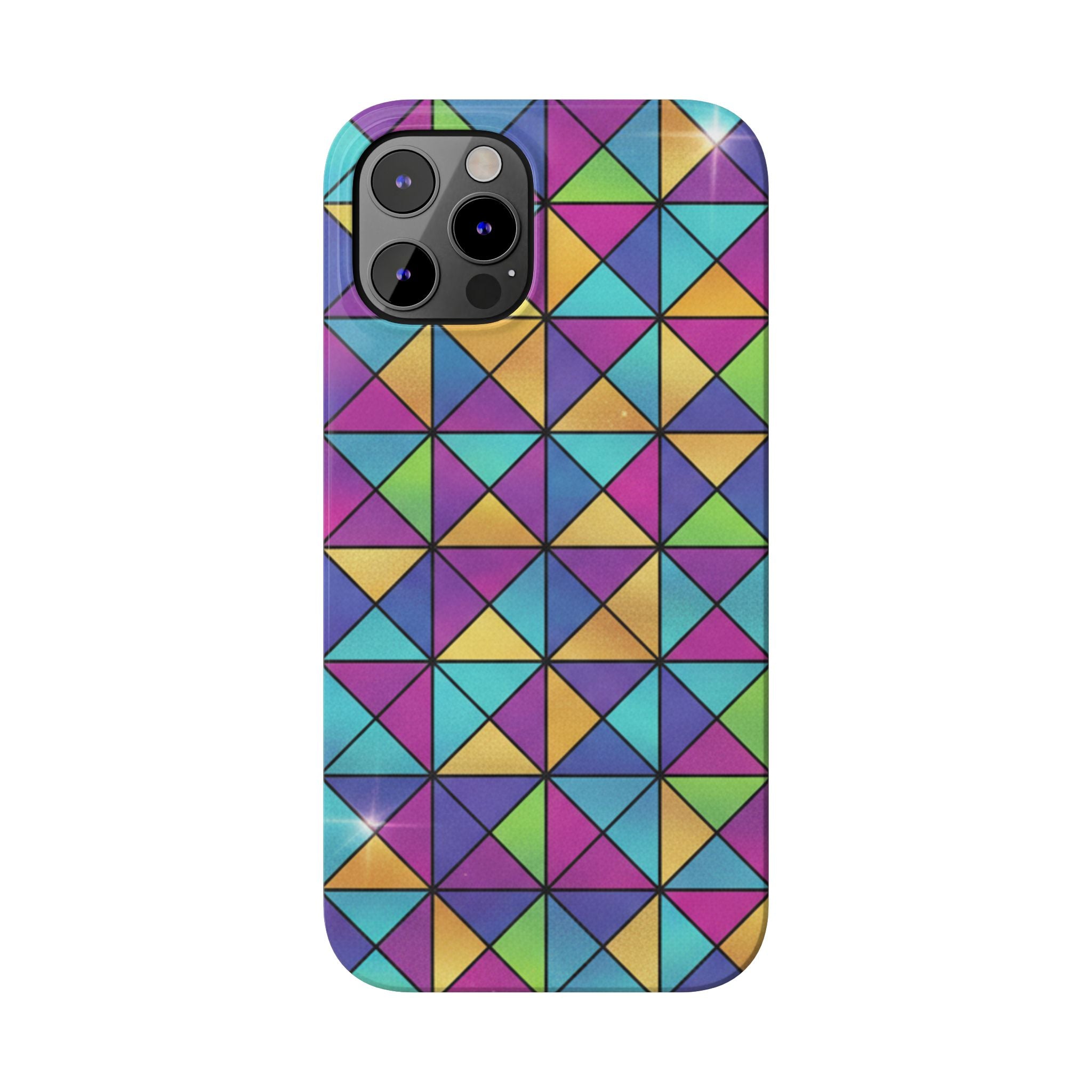 Holographic Iridescent Geometric Phone Case — Rainbow Foil Shard Design