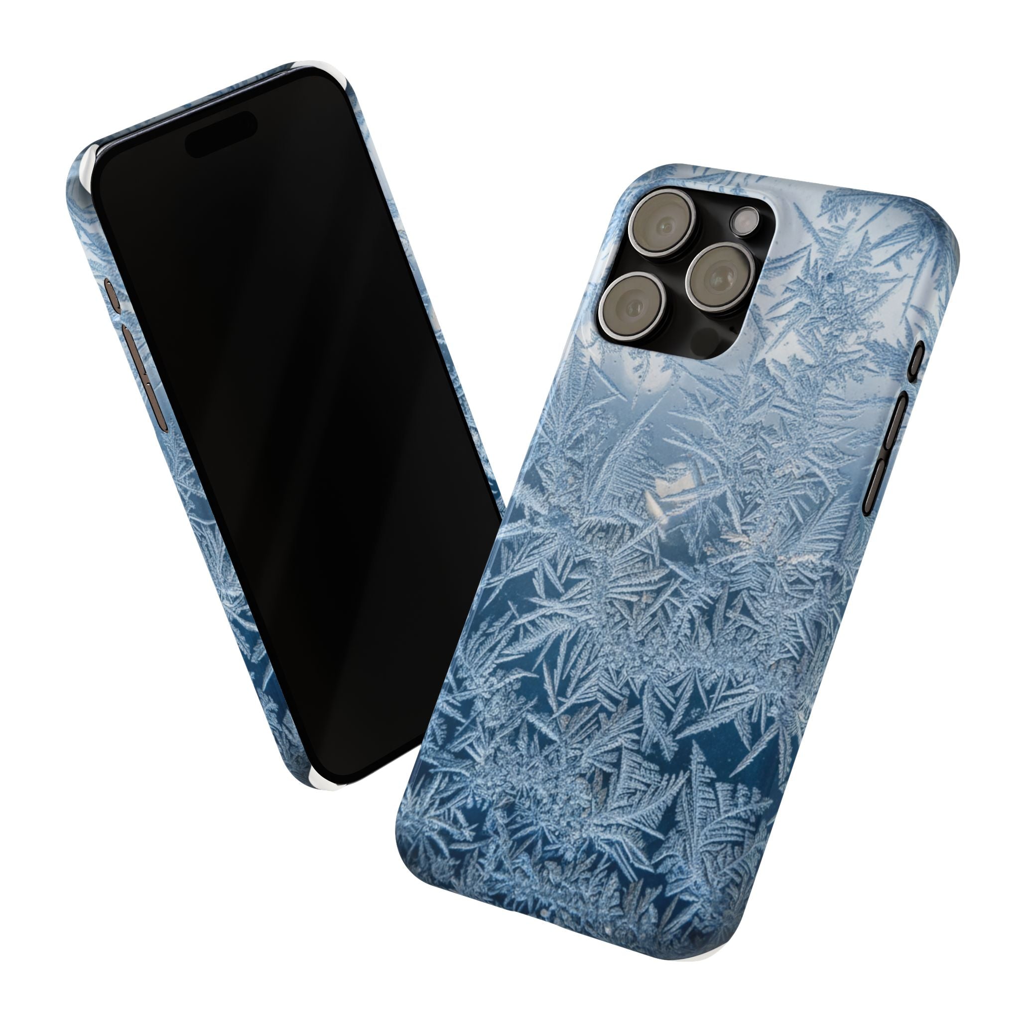 Frosted Window Macro Slim Phone Case — Blue Silver Ice Crystal Texture
