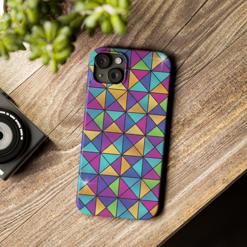 Holographic Iridescent Geometric Phone Case — Rainbow Foil Shard Design
