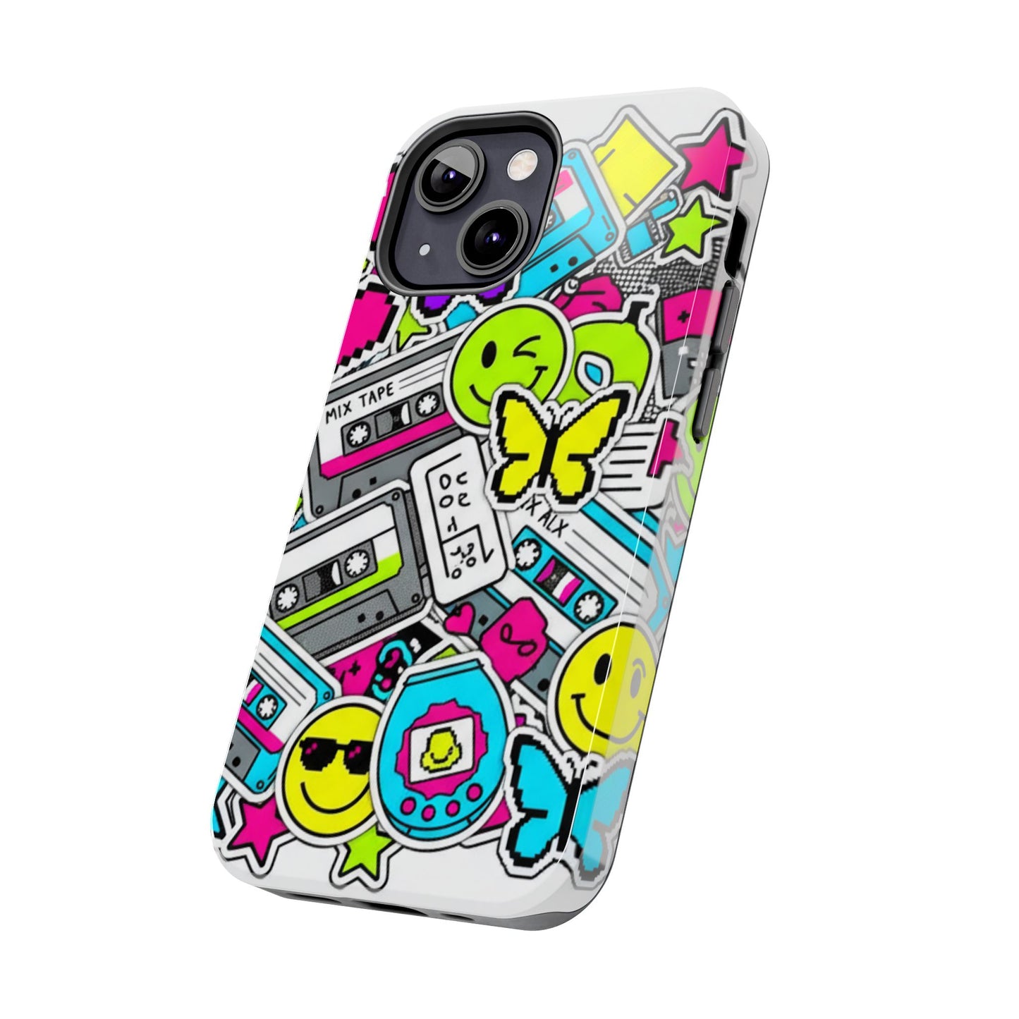 1990s 2000s Sticker Collage Tough Phone Case | Retro Tamagotchi Pixel Art Nostalgia