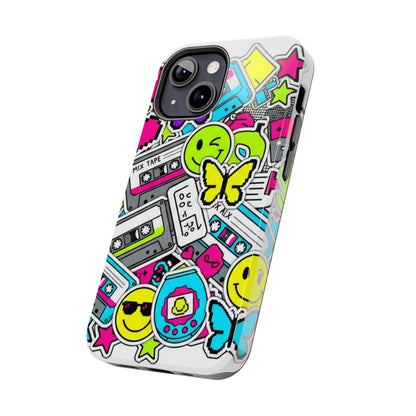 1990s 2000s Sticker Collage Tough Phone Case | Retro Tamagotchi Pixel Art Nostalgia