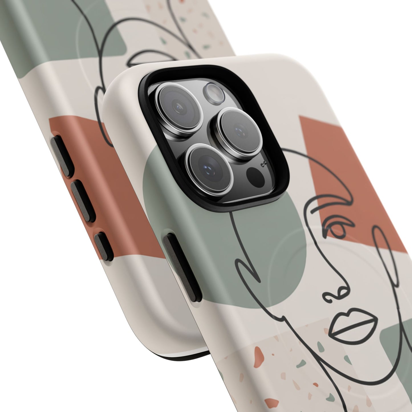 Phone Case - Minimalist Abstract Art Face Design - Sage Green and Terracotta Colors