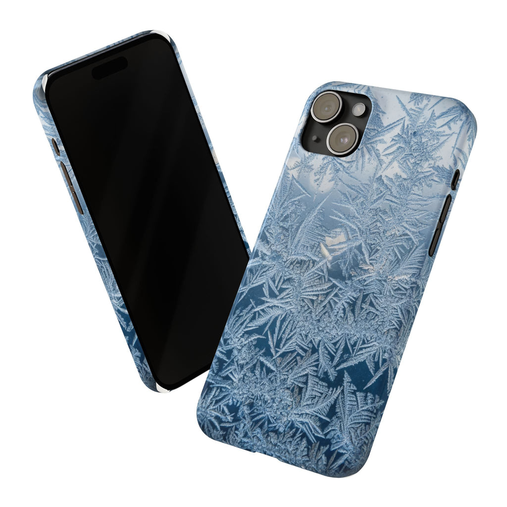 Frosted Window Macro Slim Phone Case — Blue Silver Ice Crystal Texture
