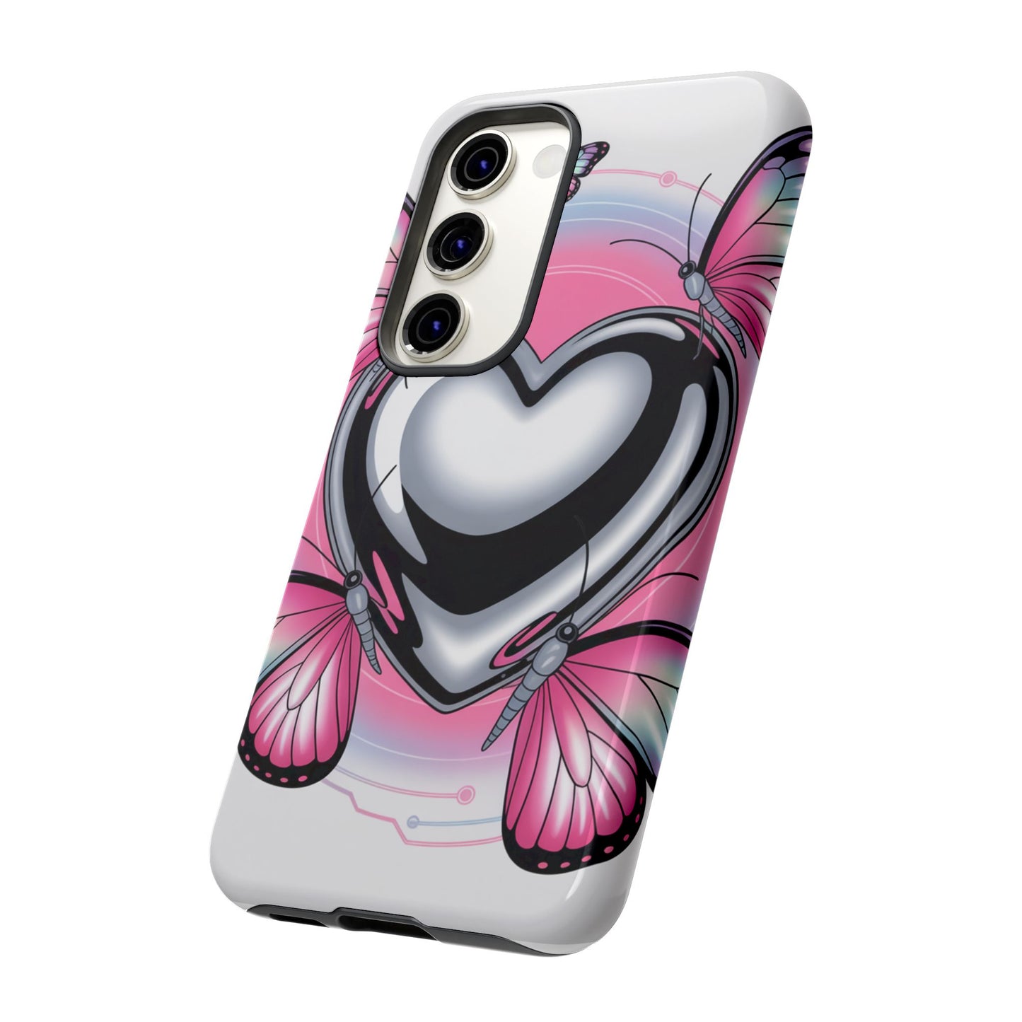 Phone Case - Y2K Aesthetic Chrome Hearts and Butterflies, Cybercore 2000s Vibe