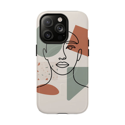 Phone Case - Minimalist Abstract Art Face Design - Sage Green and Terracotta Colors