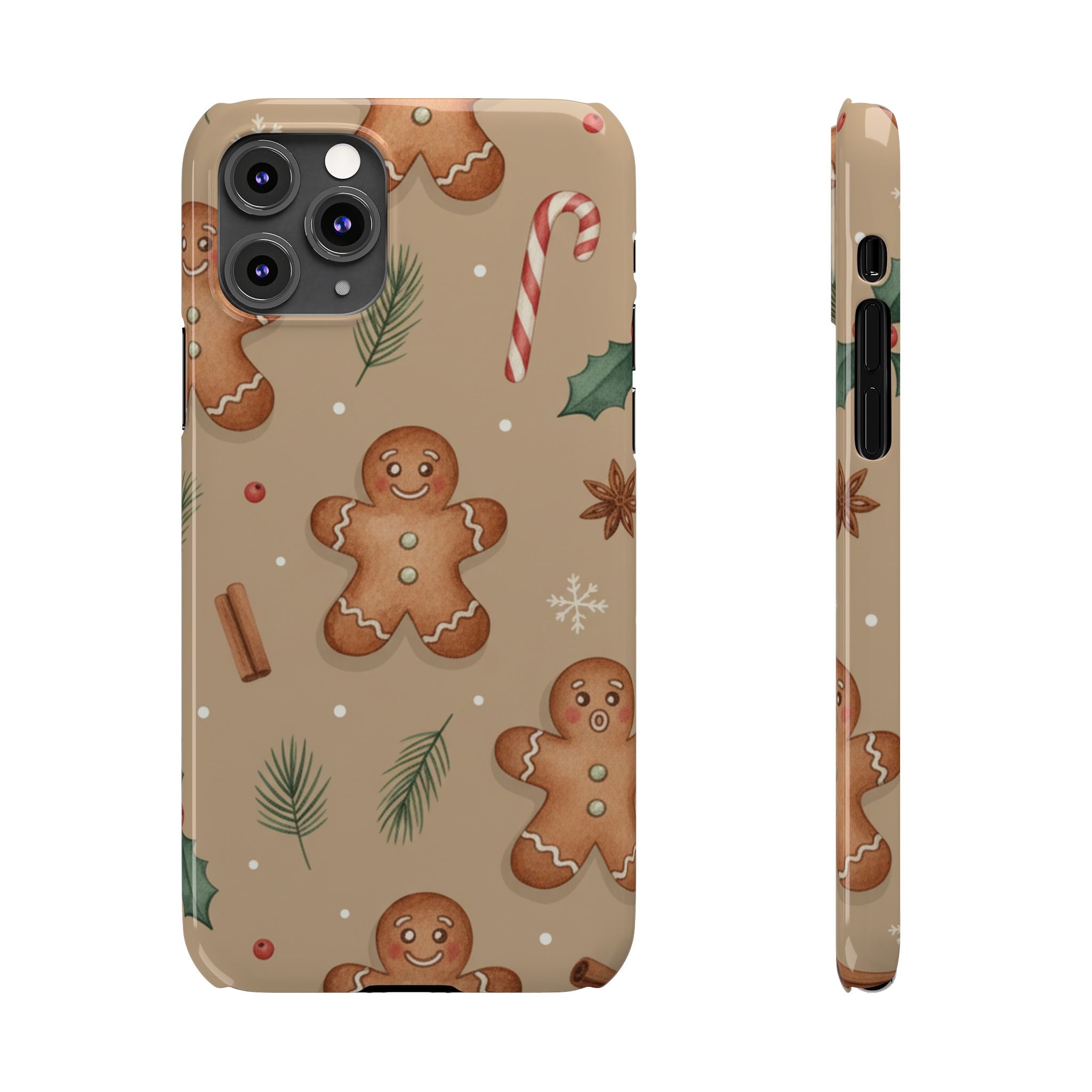 Cozy Watercolor Gingerbread & Candy Cane Slim Phone Case — Festive Christmas Pattern
