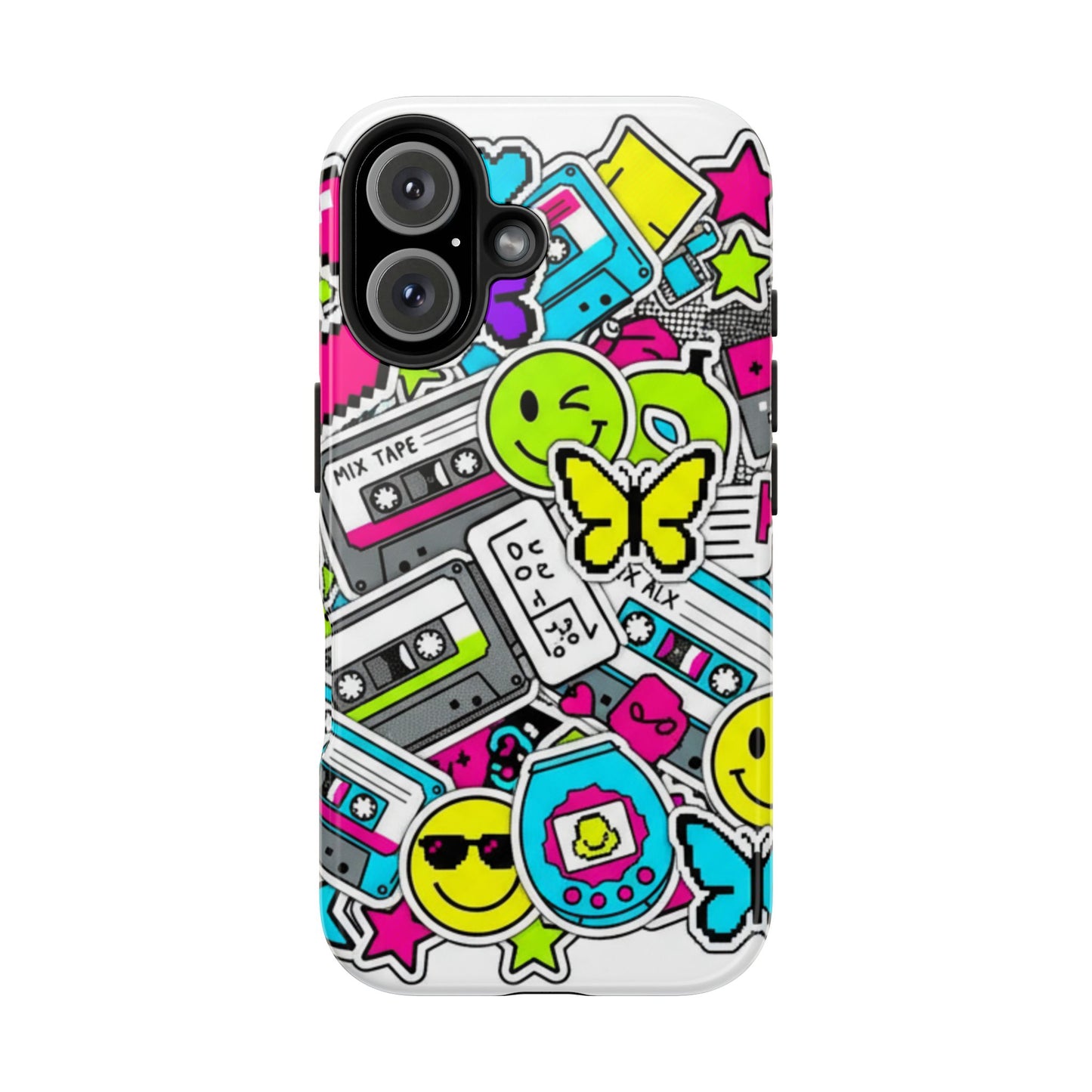 1990s 2000s Sticker Collage Tough Phone Case | Retro Tamagotchi Pixel Art Nostalgia