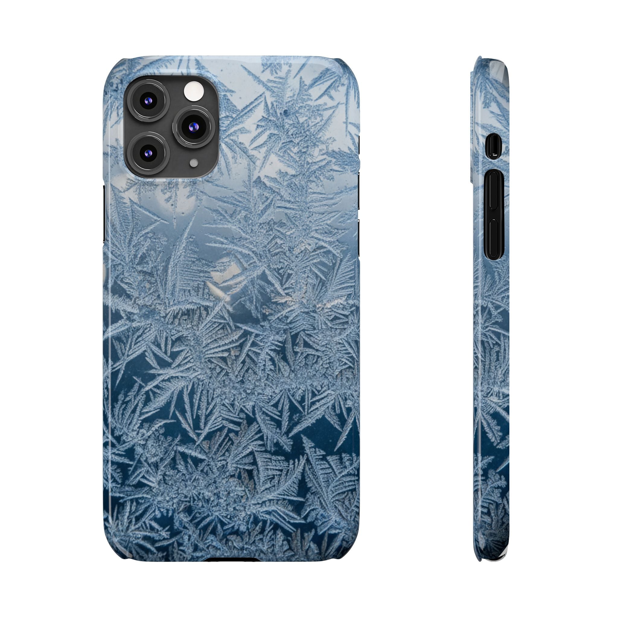 Frosted Window Macro Slim Phone Case — Blue Silver Ice Crystal Texture